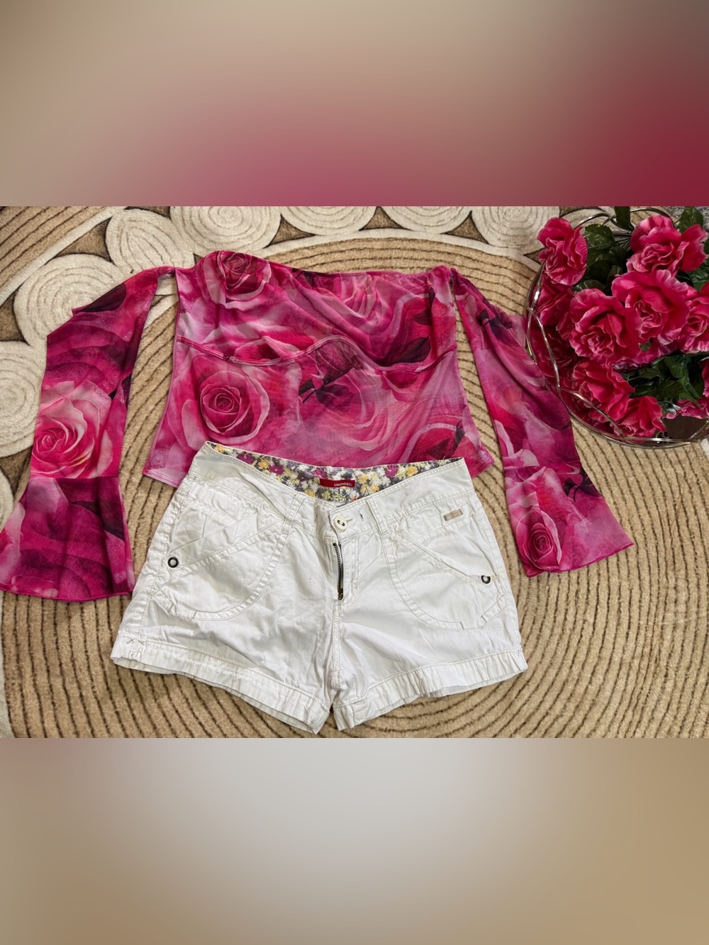 UNIONBAY White Bermuda Shorts with Floral Waistband